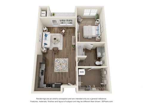 Floor plan for 1 bed, 1 bath, 795 sqft